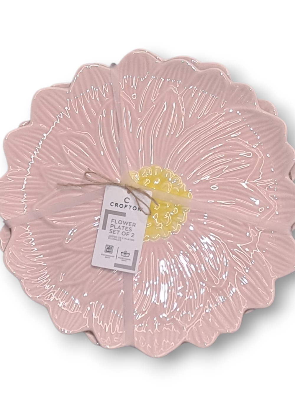 Croton Pink and Yellow Floral Ceramic Dinner Plates - Set of 2- 12inches